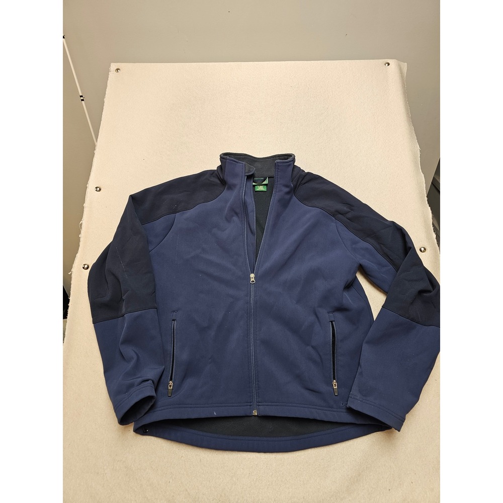 LL Bean Men Softshell Full Zip Jacket Navy Blue Fleece Lined L-REG 0DAR2